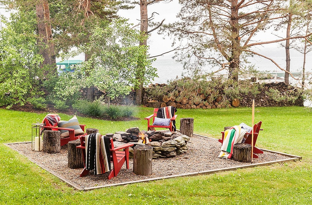 Adirondack chairs around fire pit